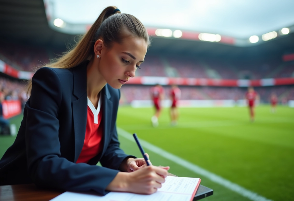 Jeune femme analyste sportive lors d un match en extérieur