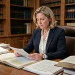 Avocate étudiant l'article 222-33-2 du code pénal sur le harcèlement moral dans son cabinet juridique