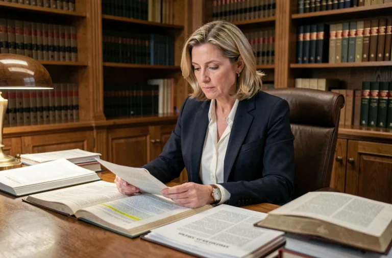 Avocate étudiant l'article 222-33-2 du code pénal sur le harcèlement moral dans son cabinet juridique