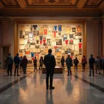 Galerie culturelle espagnole avec des œuvres d'art, affiches de films et maillots de sport représentant les célébrités espagnoles les plus connues