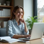 Femme travaillant sur son ordinateur dans un bureau moderne