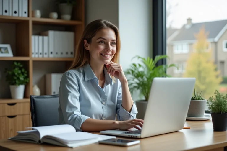 Femme travaillant sur son ordinateur dans un bureau moderne