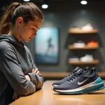 Jeune femme compare deux paires de chaussures de sport