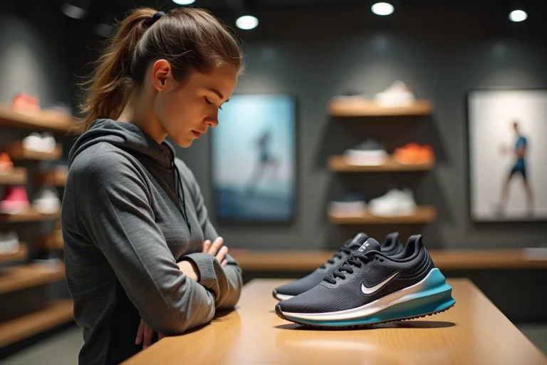 Jeune femme compare deux paires de chaussures de sport