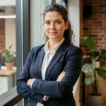 Femme professionnelle confiante dans un espace de coworking moderne, illustrant le parcours d'une femme inspirante