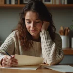Femme lisant une lettre dans une ambiance chaleureuse