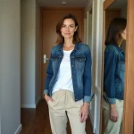 Femme en miroir dans un appartement moderne en tenue décontractée