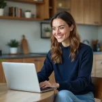 Femme souriante travaillant à son bureau à domicile
