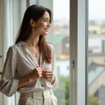 Femme élégante dans un appartement moderne en ville