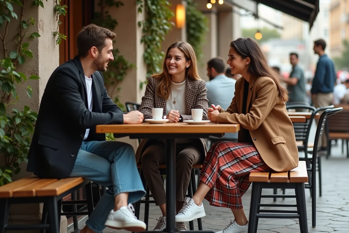 Groupe de jeunes styles variés au café en ville