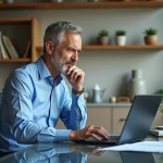 Homme d'âge moyen analysant des graphiques financiers à son bureau