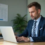Homme d'âge moyen utilisant une application gouvernementale