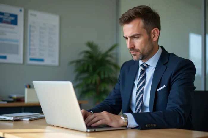 Homme d'âge moyen utilisant une application gouvernementale