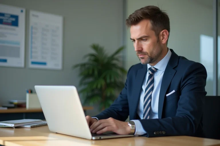 Homme d'âge moyen utilisant une application gouvernementale