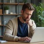 Homme pensif travaillant sur son ordinateur dans un bureau moderne