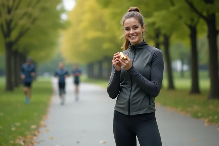 Jeune femme sportive souriante avant course dans un parc
