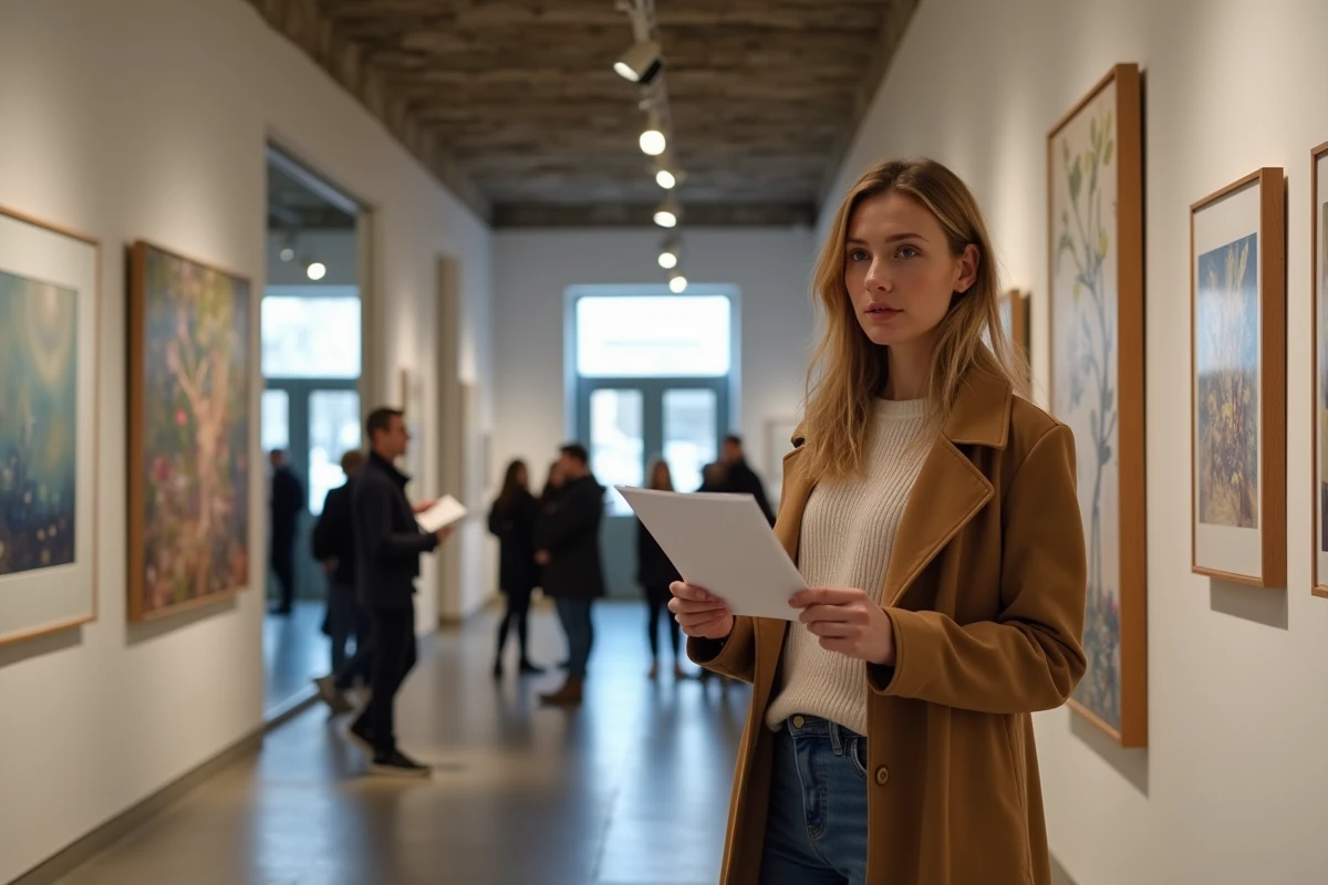Jeune femme regardant une exposition d