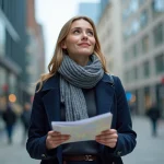 Jeune femme professionnelle dans la ville avec carte