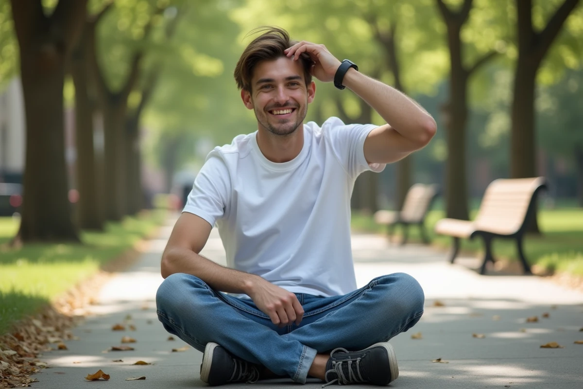 Jeune homme détendu dans un parc urbain