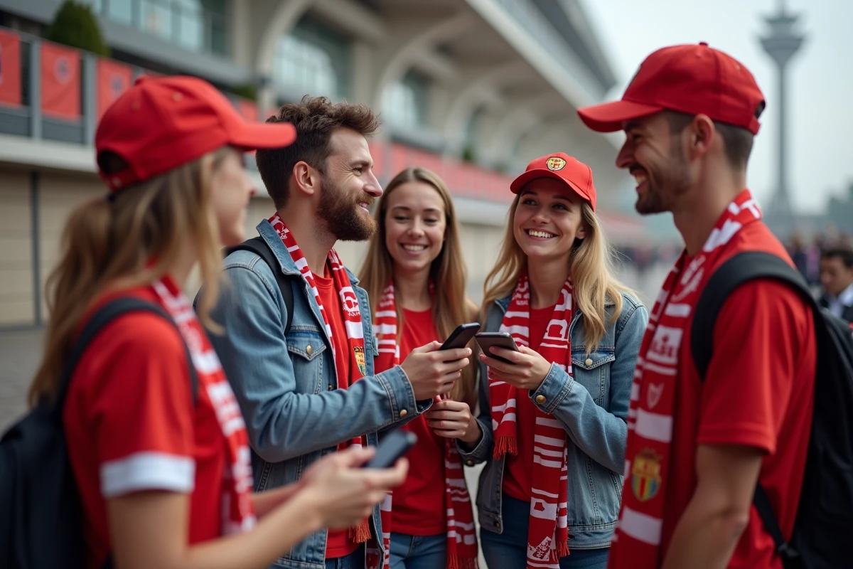 Groupe de supporters Monaco discutant près du stade