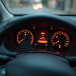 Voyants du tableau de bord Peugeot 208 allumés en rouge et orange, signalant des alertes moteur et de sécurité